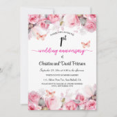1e papier bruiloft Jubileum Blush Rozen Kaart (Voorkant)