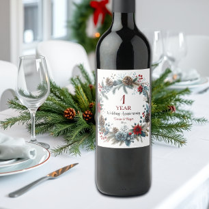 1e papier bruiloft Jubileum Elegant Winter Wijn Etiket