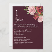 1e Papier Trouwen Jubileum Bourgogne Bloemen Kaart (Voorkant)