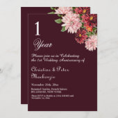 1e Papier Trouwen Jubileum Bourgogne Bloemen Kaart (Voorkant / Achterkant)