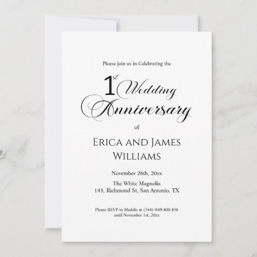 1e papieren bruiloft Jubileum Elegant Script Kaart (Voorkant)