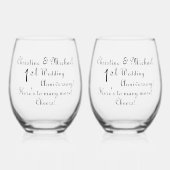 1e papieren bruiloft Jubileum handtekening Wijnglas Zonder Voet (Voorkant)