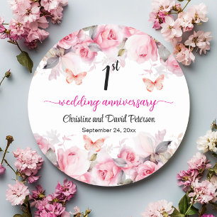 1e papieren huwelijksjubileum Blush Rozen Ronde Sticker