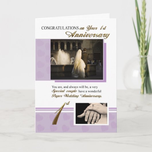 1e papieren huwelijksjubileum kaart (Voorkant)