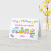 1e Pasen Bunny Train Grote Kleindochter Roze Kaart (Gele Bloem)