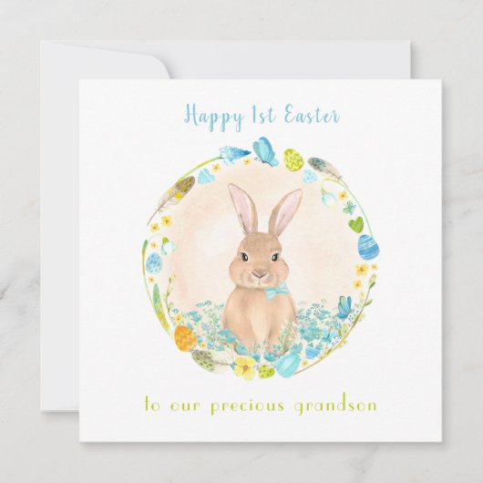 1e Pasen Kaart Bunny Blue Kleinzoon Paaskaart (Voorkant)