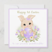 1e Pasen Paarse konijntje kleindochter paaskaart Kaart (Voorkant)