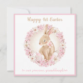 1e Pasen Schattige Konijntje Kleindochter Roze Pas Kaart (Voorkant)