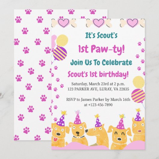1e PAW-TY! Eerste verjaardag Kaart (Voorkant / Achterkant)