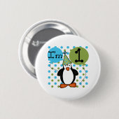 1e Penguin Birthday Ronde Button 5,7 Cm (Voorkant /achterkant)