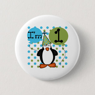 1e Penguin Birthday Ronde Button 5,7 Cm