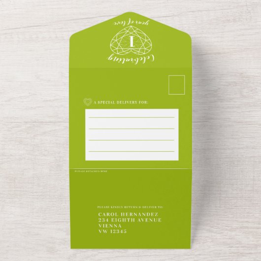 1e peridot trouwdag foto QR RSVP All In One Uitnodiging (Buitenkant)