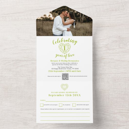 1e peridot trouwdag foto QR RSVP All In One Uitnodiging (Binnen)