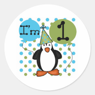 1e Pinguïn Verjaardag Ronde Sticker