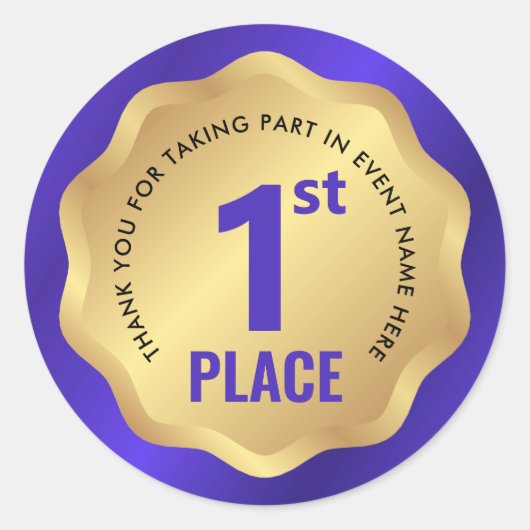 1e plaats evenement medaille winnaar sticker blauw (Voorkant)