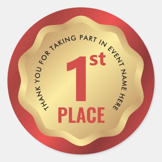 1e plaats evenement medaille winnaar sticker rood (Voorkant)