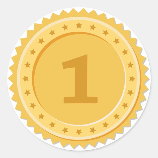 1e plaats gouden medaille ronde sticker (Voorkant)