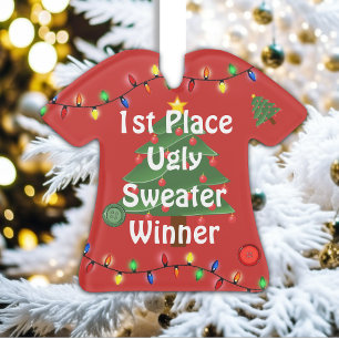 1e plaats lelijke kerst trui wedstrijd Ornament