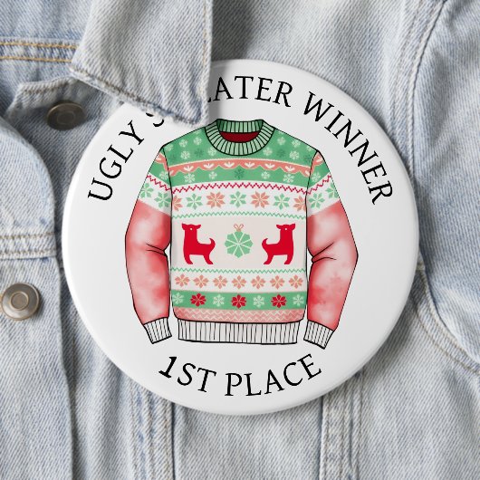 1e plaats Ugly Sweater Winnaar | Grappige kerst Ronde Button 6,0 Cm (In situ)