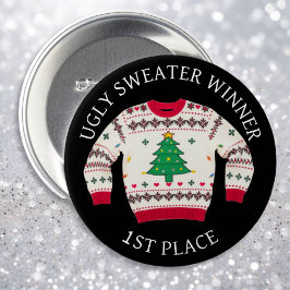 1e plaats Ugly Sweater Winnaar | Grappige kerst Ronde Button 7,6 Cm