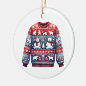 1e plaats winnaar lelijke trui wedstrijd rood blau keramisch ornament (Links)