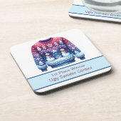 1e plaats Winnaar Ugly Sweater Blauw Rood Paarse Bier Onderzetter (Linkerzijde)