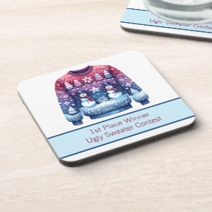 1e plaats Winnaar Ugly Sweater Blauw Rood Paarse Bier Onderzetter
