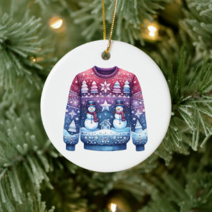 1e plaats Winnaar Ugly Sweater Blauw Rood Paarse Keramisch Ornament