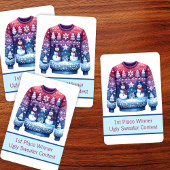1e plaats Winnaar Ugly Sweater Blauw Rood Paarse Pokerkaarten