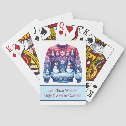 1e plaats Winnaar Ugly Sweater Blauw Rood Paarse Pokerkaarten (Achterkant)