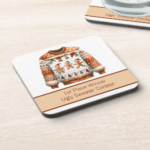 1e plaats Winnaar Ugly Sweater Contest Gingerbread Bier Onderzetter