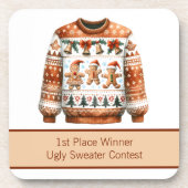 1e plaats Winnaar Ugly Sweater Contest Gingerbread Bier Onderzetter (Voorkant)