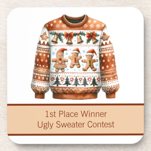 1e plaats Winnaar Ugly Sweater Contest Gingerbread Bier Onderzetter (Voorkant)