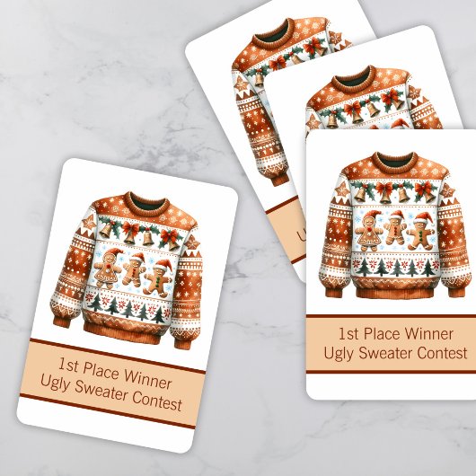 1e plaats Winnaar Ugly Sweater Contest Gingerbread Pokerkaarten