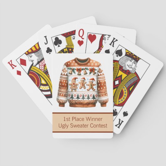 1e plaats Winnaar Ugly Sweater Contest Gingerbread Pokerkaarten (Achterkant)
