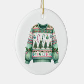 1e plaats Winnaar Ugly Sweater Contest Groen Roze Keramisch Ornament (Rechts)