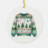 1e plaats Winnaar Ugly Sweater Contest Groen Roze Keramisch Ornament (Voorkant)