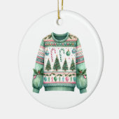 1e plaats Winnaar Ugly Sweater Contest Groen Roze Keramisch Ornament (Links)