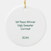 1e plaats Winnaar Ugly Sweater Contest Groen Roze Keramisch Ornament (Achterkant)