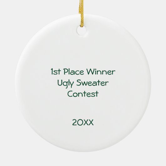 1e plaats Winnaar Ugly Sweater Contest Groen Roze Keramisch Ornament (Achterkant)