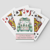 1e plaats Winnaar Ugly Sweater Contest Groen Roze Pokerkaarten (Achterkant)