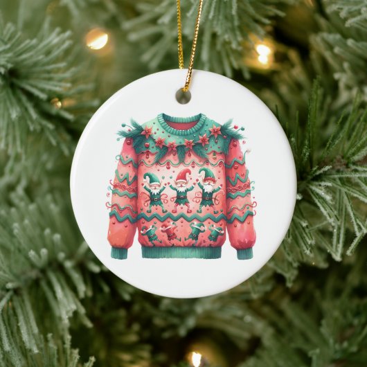 1e plaats Winnaar Ugly Sweater Contest Pink Green Keramisch Ornament (Boom)