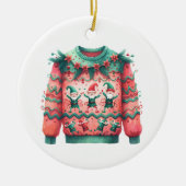 1e plaats Winnaar Ugly Sweater Contest Pink Green Keramisch Ornament (Voorkant)