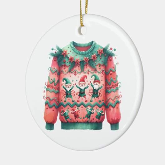 1e plaats Winnaar Ugly Sweater Contest Pink Green Keramisch Ornament (Links)