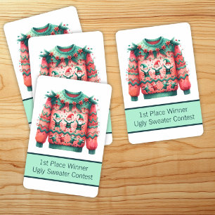 1e plaats Winnaar Ugly Sweater Contest Pink Green Pokerkaarten