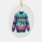 1e plaats Winnaar Ugly Sweater Contest Roze Blauwg Keramisch Ornament (Rechts)