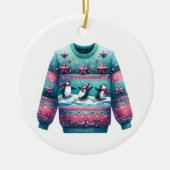 1e plaats Winnaar Ugly Sweater Contest Roze Blauwg Keramisch Ornament (Voorkant)
