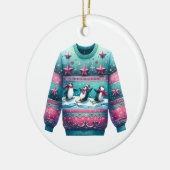 1e plaats Winnaar Ugly Sweater Contest Roze Blauwg Keramisch Ornament (Links)