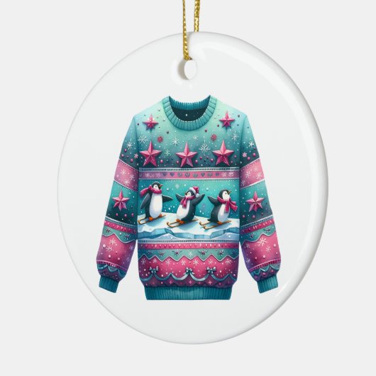 1e plaats Winnaar Ugly Sweater Contest Roze Blauwg Keramisch Ornament (Links)