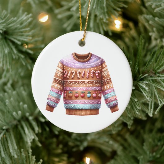 1e plaats Winnaar Ugly Sweater Contest Roze Paarse Keramisch Ornament (Boom)